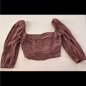 Aritzia Wilfred smocked 3/4 sleeve cropped blouse